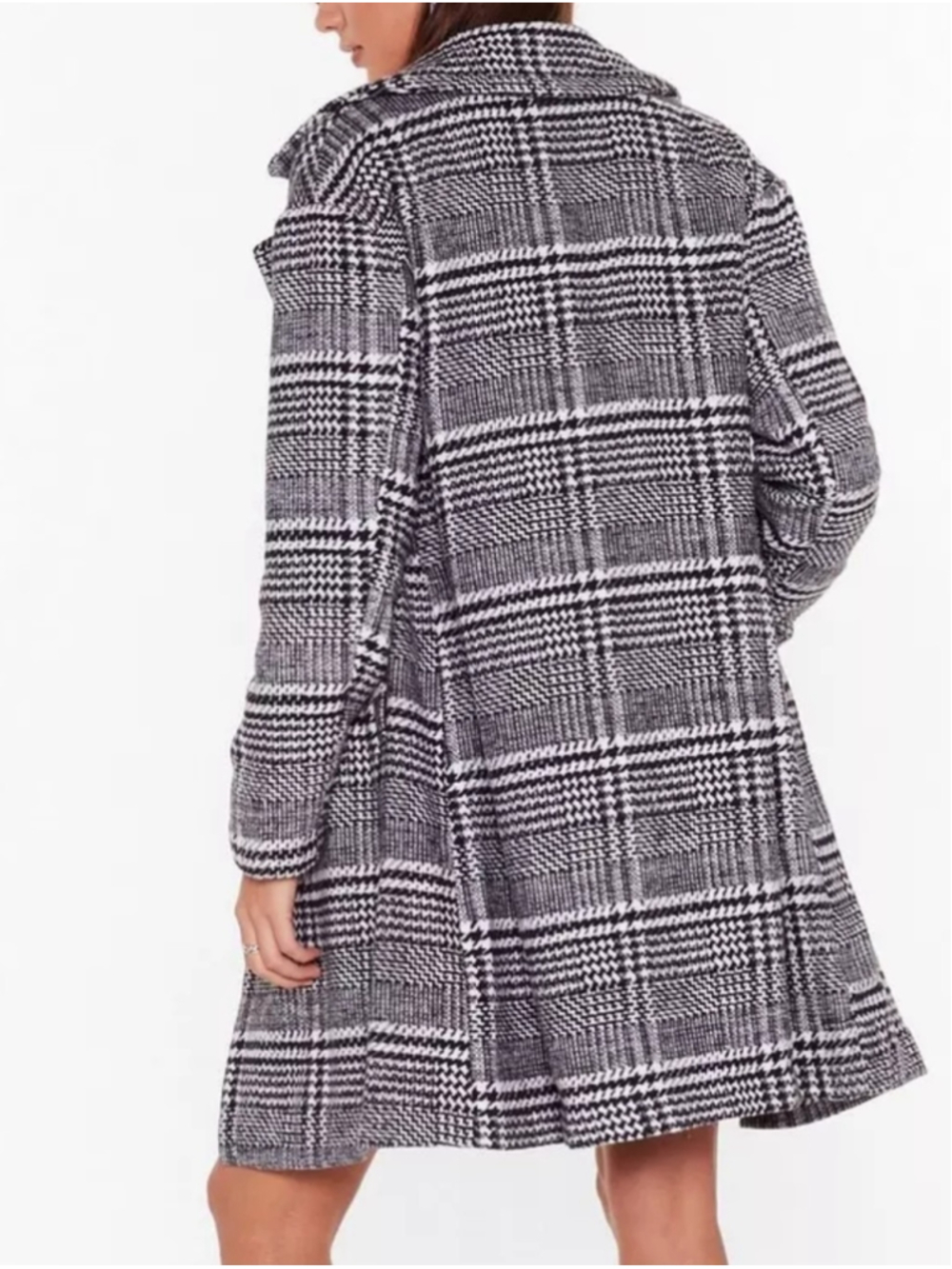 Nasty Gal Collection L Black White Plaid Double Breasted Coat Oversized Longline - Picture 3 of 13